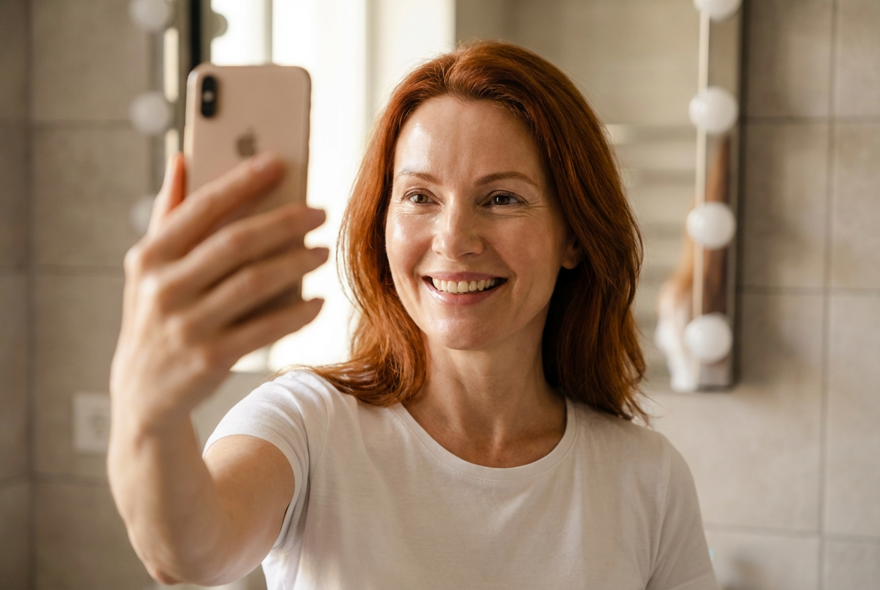 The author with smooth, glowing skin after using the MicroLift