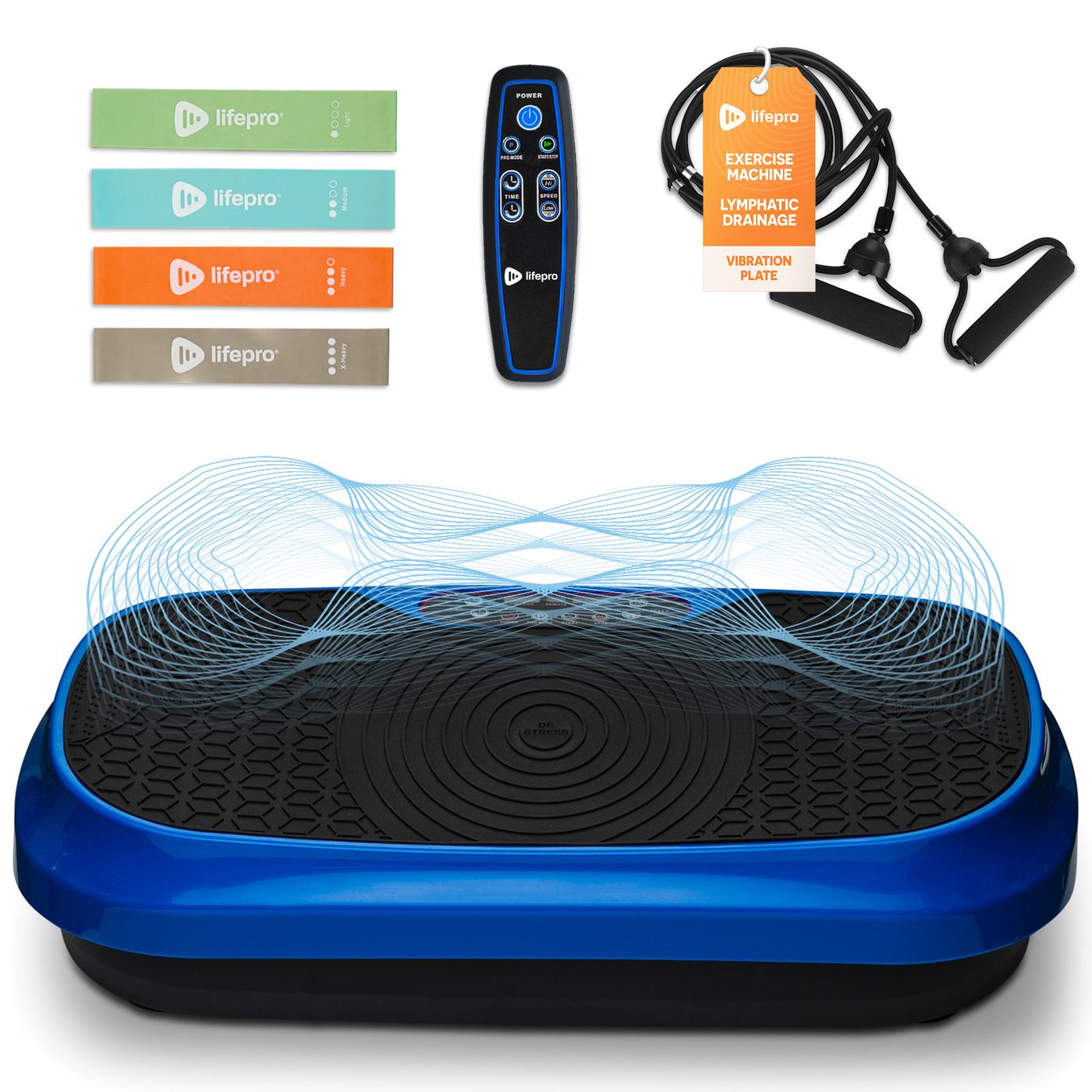 LifePro Vibration Plate bundle with resistance bands, remote control, and exercise bands